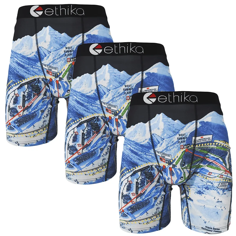 

3PCS ETHIKA Men Underwear Boxers Cueca Fashion Print Man Underwear Summer Breathable Men's Panties Lingeries Plus Size Briefs