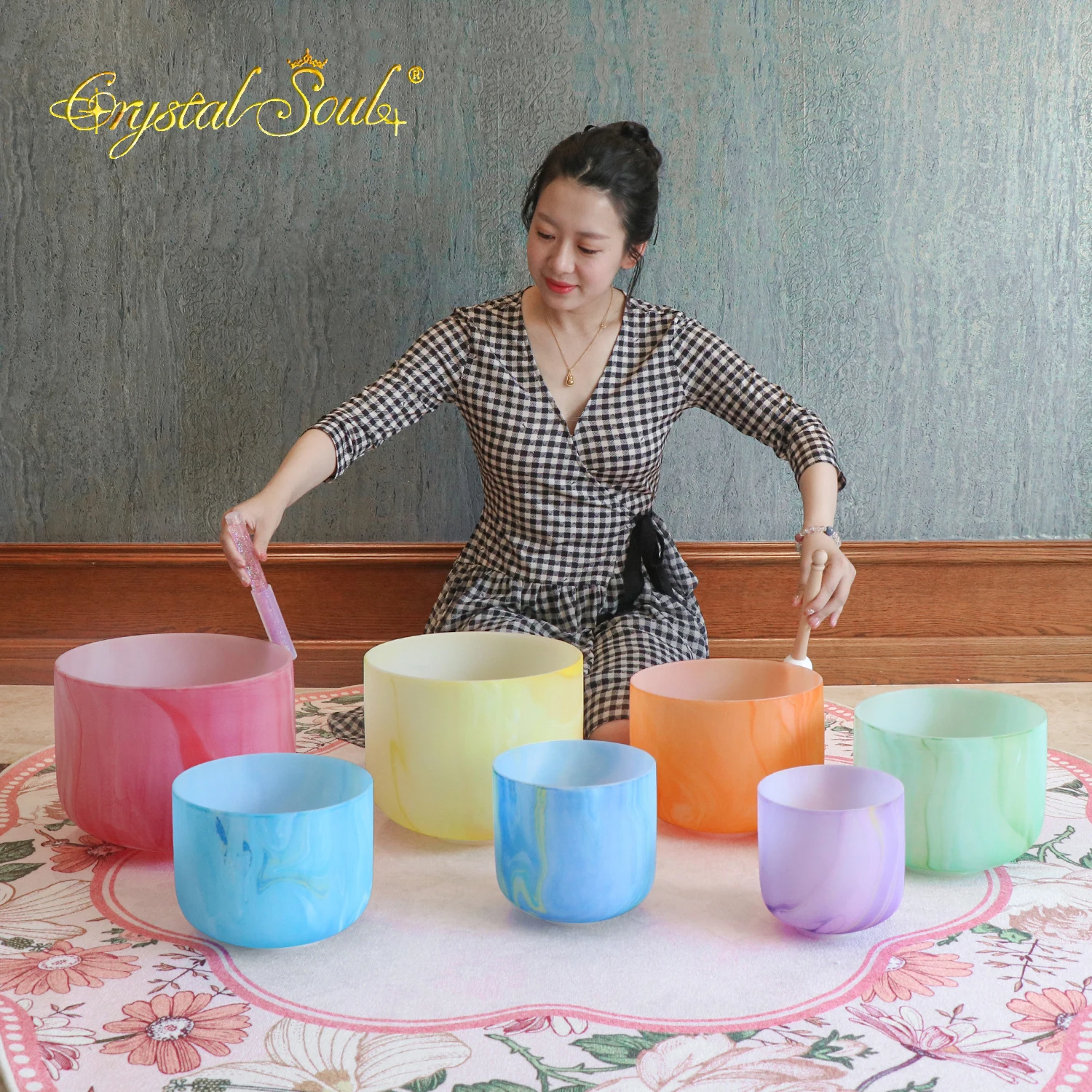 Crystal Soul 2026 ReiKi Frosted Crystal Singing Bowl Set Sound Healing Set Source Factory Supports Customization