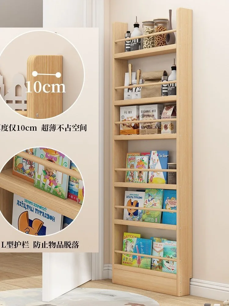 Bookshelf shelf behind the door Solid wood storage cabinet Children's wall hanging Multi-layer wall integrated against