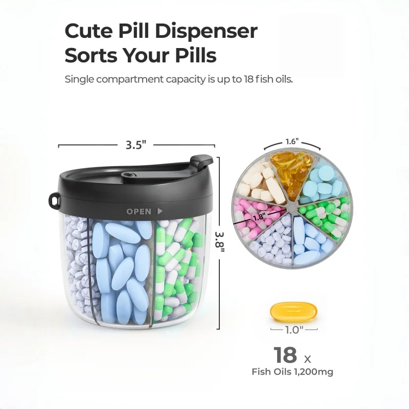 Cute Pill Dispenser with Anti-Mix Design,7-Slot, BPA-Free, Patented | Portable Travel Pill Organizer, Wide Mouth for Easy Access