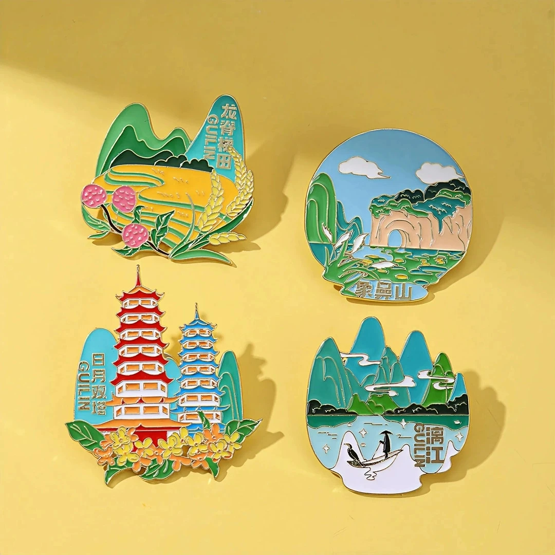 Guilin Cultural and Creative Tourism Attractions Badge Guangxi City Tourist Souvenir Pins Elephant-ear Mountain Li River Brooch