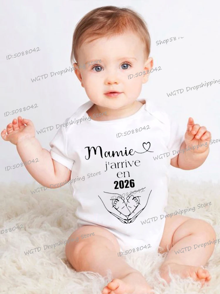مامي J'ARRIVE EN 2026 الطفل ارتداءها الكرتون جمبسوت من القطن للبنين بنات قصيرة الأكمام الوليد ملابس مريحة ملابس أطفال #1