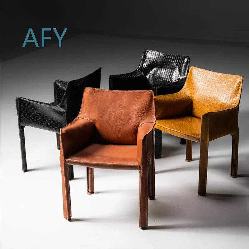 Leather Armchair for Medieval Saddle Style Dining Room Book Nook Retro Bauhaus Lounge Chair for Home Office Living Room Decor
