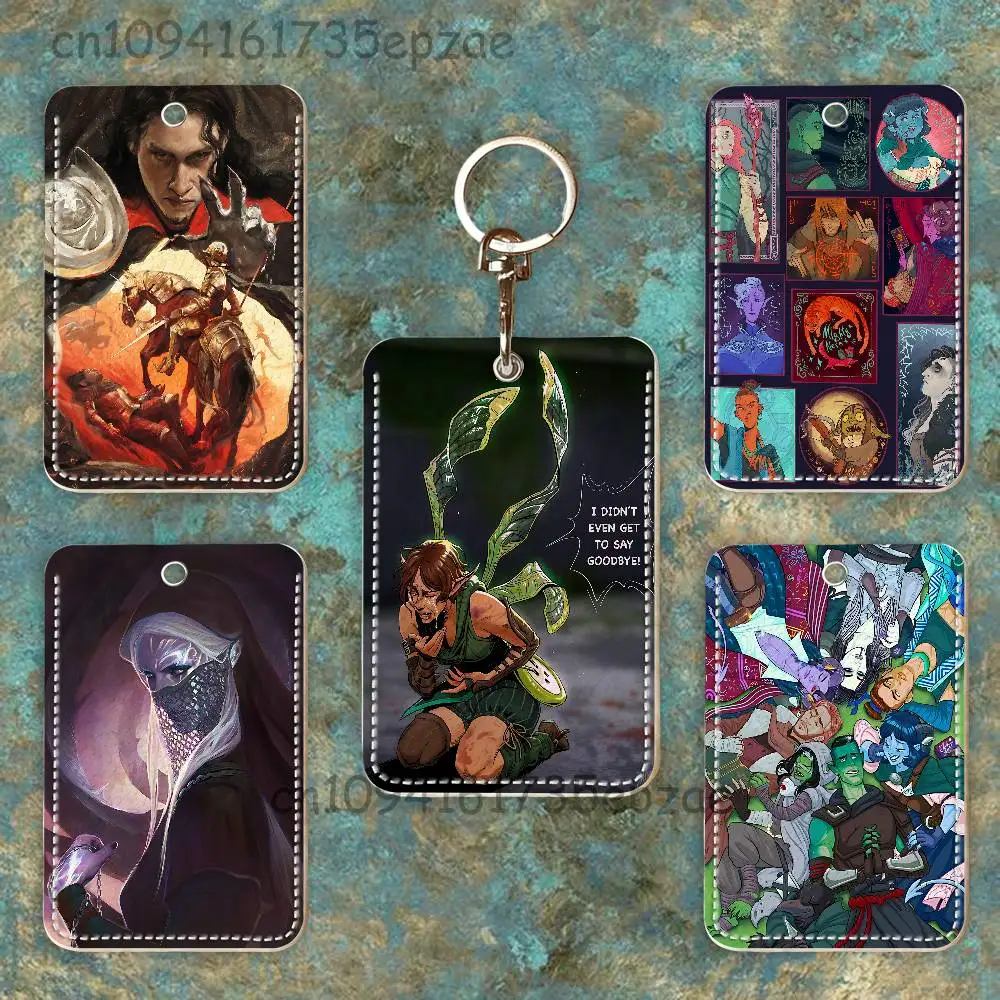 C-Critical D-DND R-Role Custom Access Card Case Leather Card Holder Keychain Key Ring Transportation Card Case Gifts