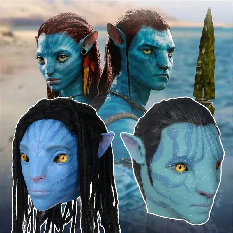 

Movie Avatar 2 Cosplay Mask Latex Avatar The Way of Water Alien Costume Party Halloween Masks Adult