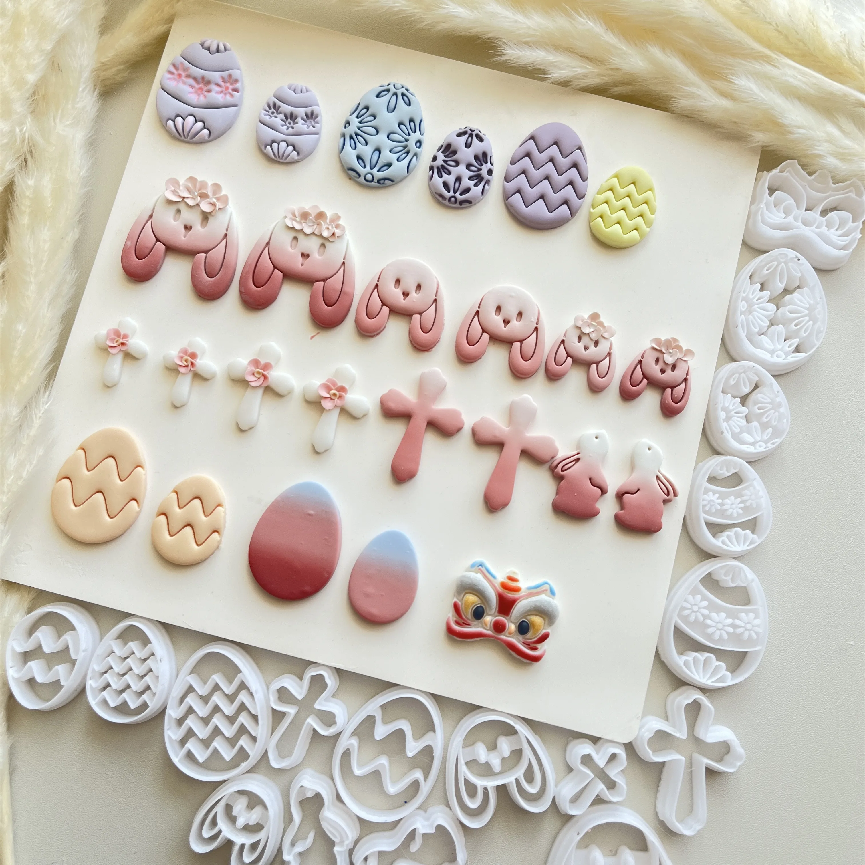 Shapes Small Easter Theme Polymer Clay Cutter for Making Earrings, Easter Egg Rabbit Shape crucifix Soft pottery jewelry making