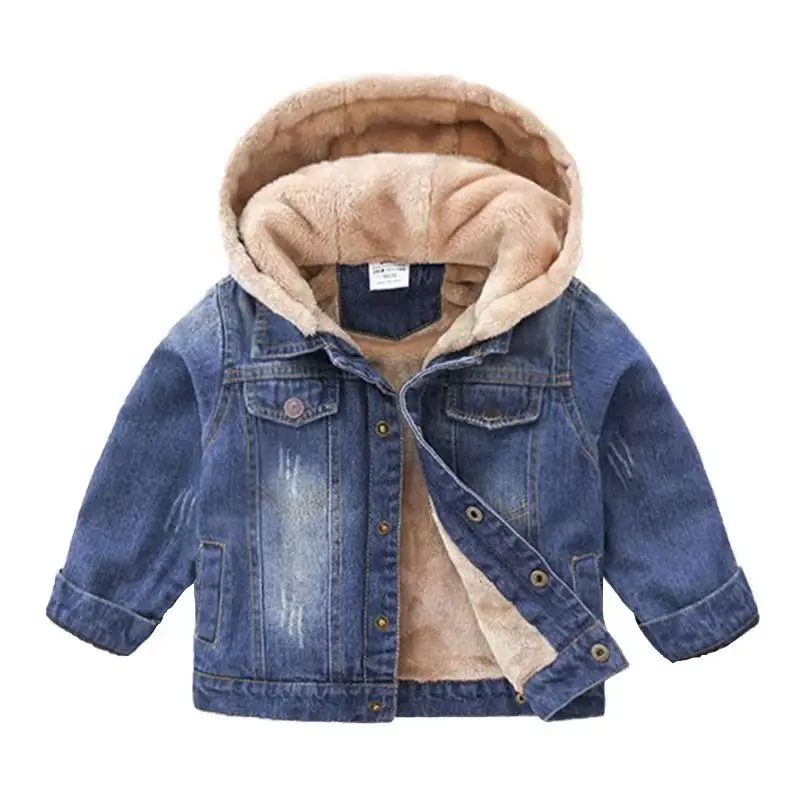 Winter Fashion 3 4 5 6 8 10 12 Years Children Baby Coat Handsome Kids Boys Plus Velvet Thickening Hooded Thicken Denim Jacket