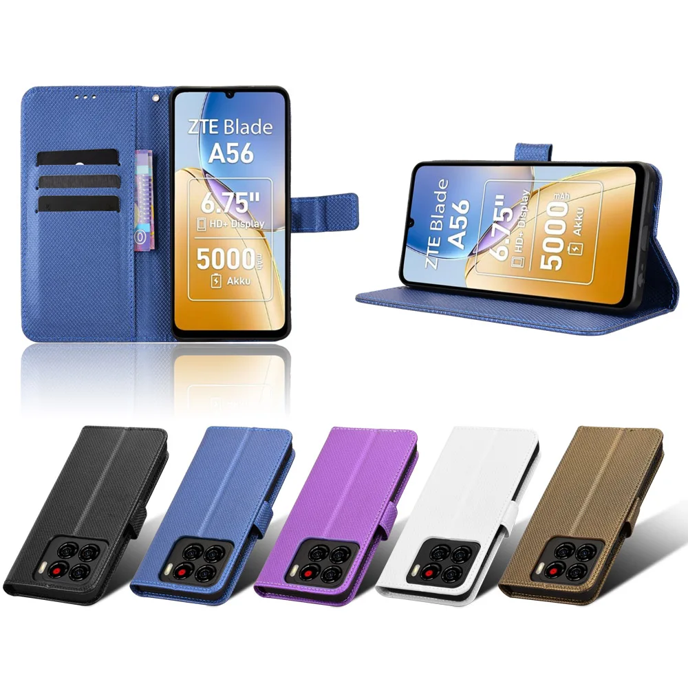 

For ZTE Blade A56 4G Flip Case Grains Diamond Texture Leather Magnetic Holder Wallet Back Cover For ZTE Blade A56 4G Shell