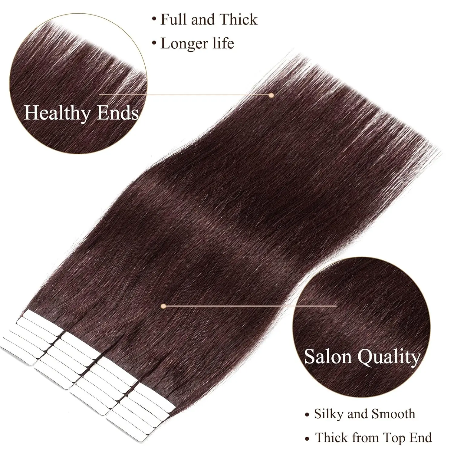 Straight Tape-in extensões de cabelo humano para mulheres, cabelo brasileiro, 12-24 polegadas, invisível, sem costura, Borgonha, # 99J