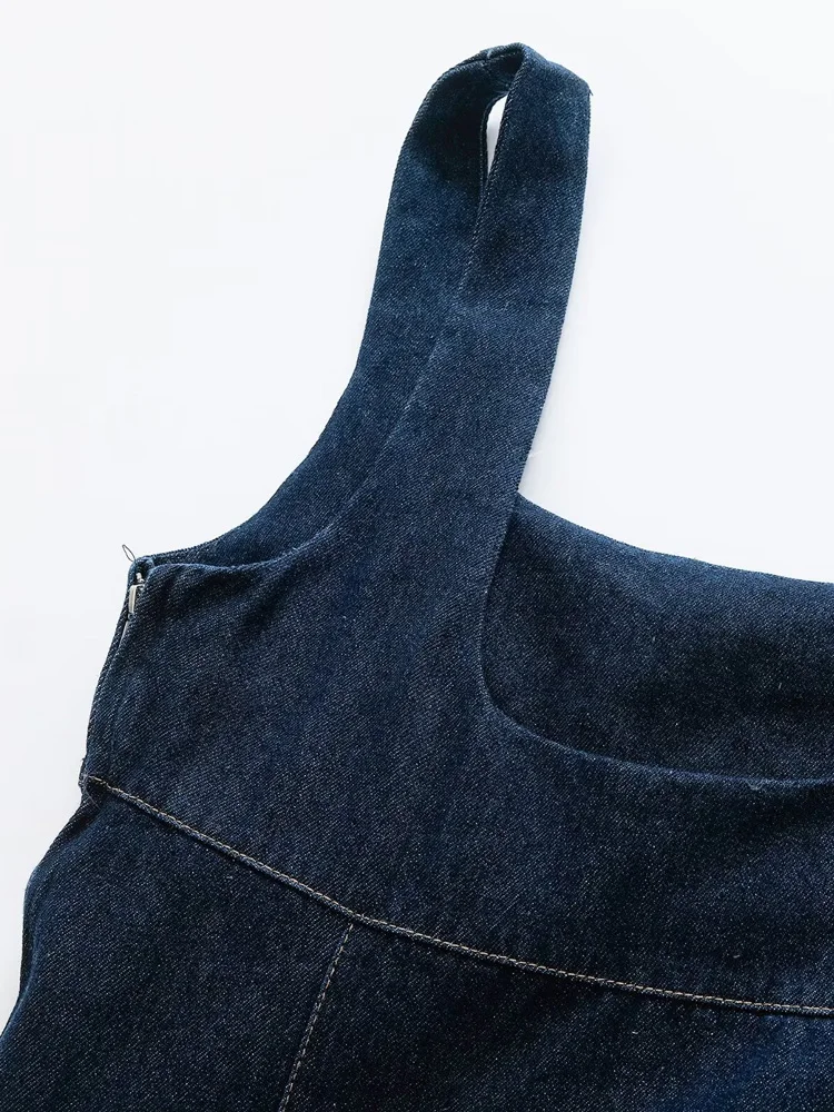 เดรสยีนส์แฟชั่นผู้หญิง คอเหลี่ยม สายกว้าง ชุดเดรสสั้น ชุดเดรสผู้หญิง