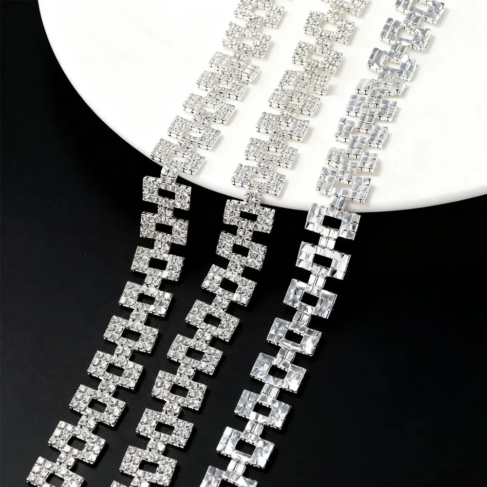

1 Yard Square Rhinestone Chain Silver Full-Set Claw Chain DIY Wedding Dress Waist Decoration Clothing Accessories Cross-Border