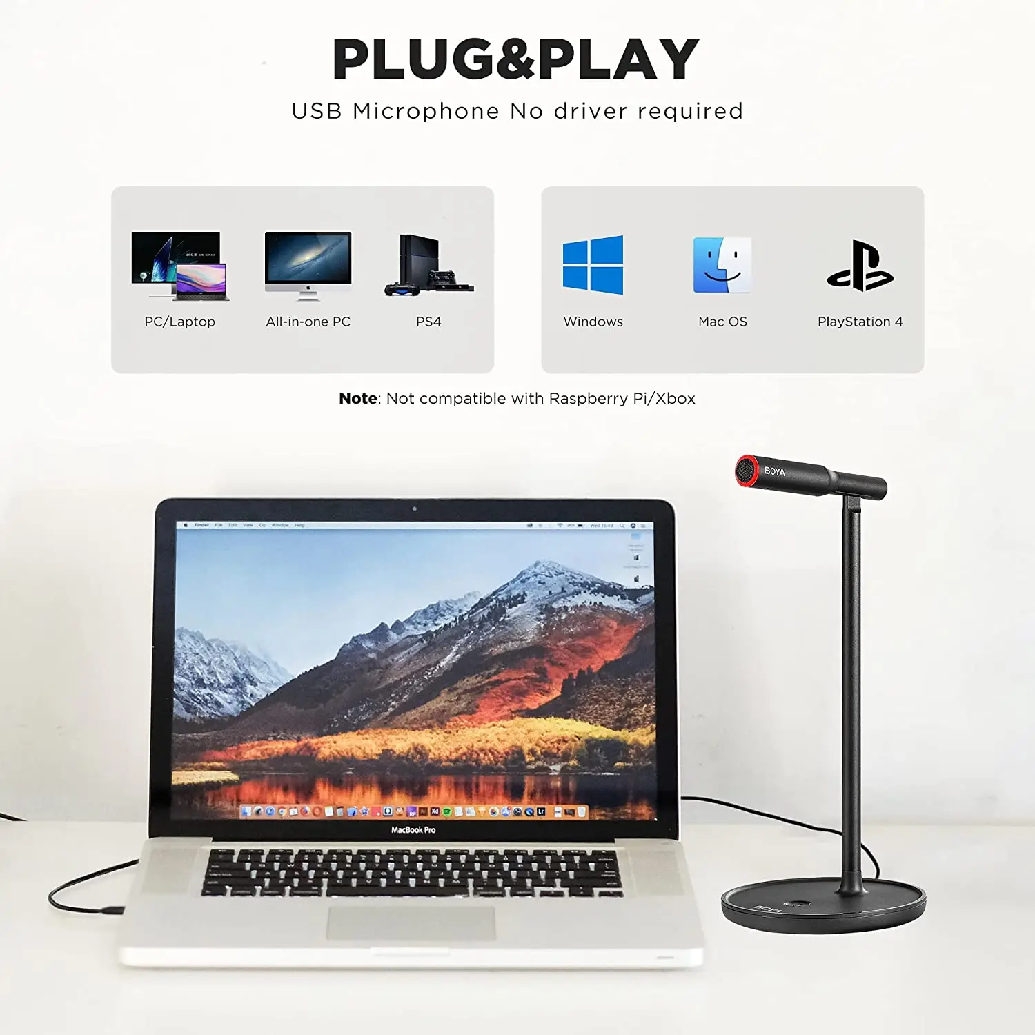 Boya-PC,Mac,コンピューター,Windows,YouTubeビデオ用のUSBマイク,ライブストリーミング,アニメーション,会議用のBY-CM1インチデスクトップマイク