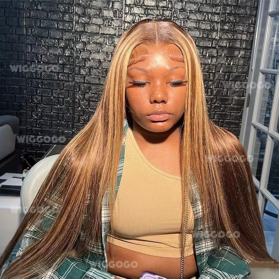 

Парик с кружевной передней частью 13X6 из натуральных волос, прямой, 30-36 дюймов, цвет омбре P4/27, с HD-кружевом 13X4, коричнево-русый, для женщин