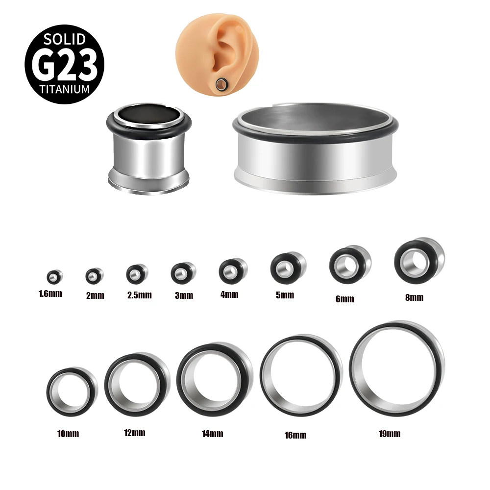 1PC Titanium Single Flare Tunnel Plugs Expander Tapers Ear Lobe Stretching Plugs With O-Ring Hollow Ear Piercing Jewelry1.6-25mm