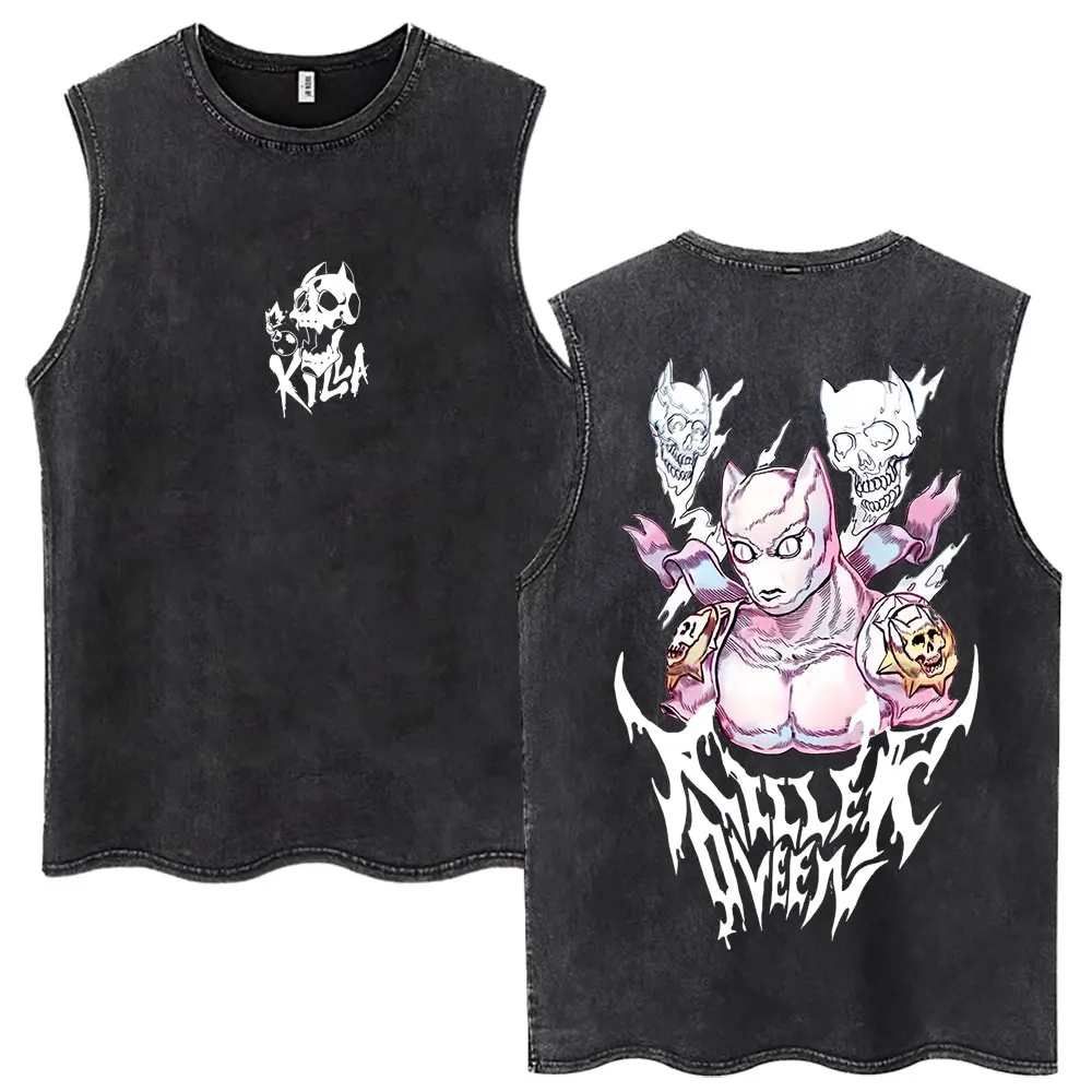 Anime JoJo Bizarre Adventure Stone Ocean Kujo Jolyne Washed Tank Tops Men Women Harajuku Vests Cotton Loose Sleeveless T-shirt view 6