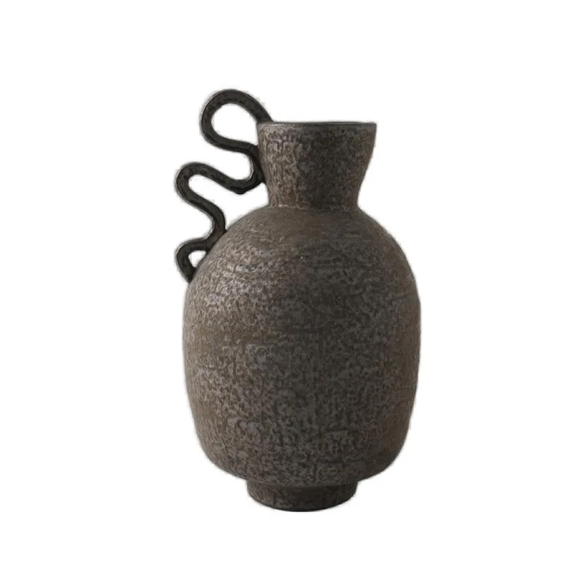 Modern minimalist wabi-sabi wind handmade ceramic vase ornament with ears, living room study model room soft decoration