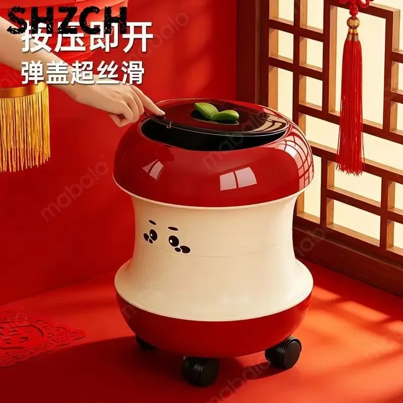 Home with lid large-capacity trash can, apple-shaped modern double-bucket mobile trash can for living room and bedroom JJ4495