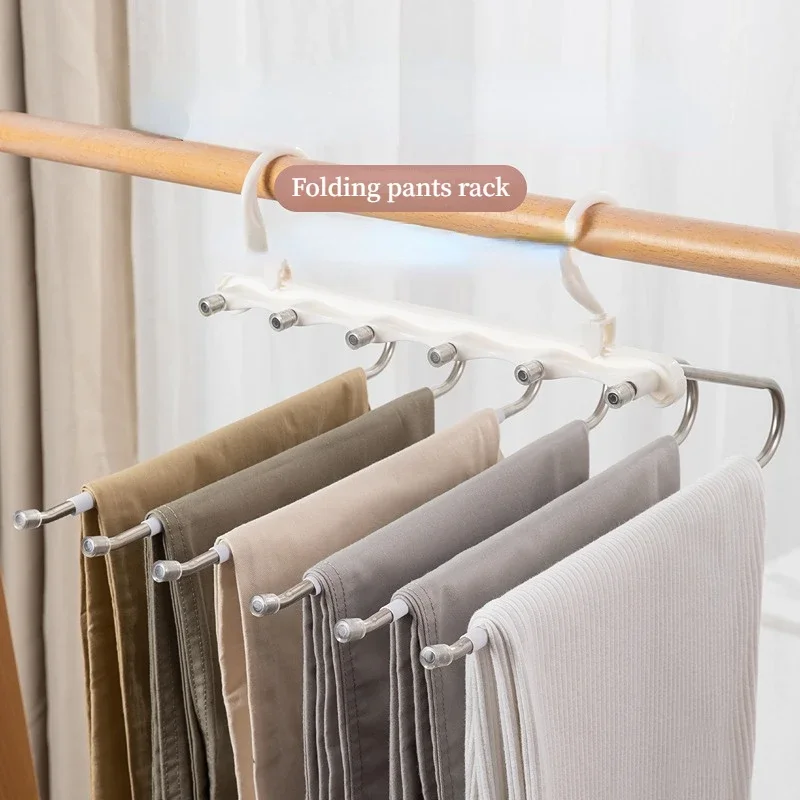 

Multifunctional Hanger Folding Pants Storage Rack Clothes Organizer Hangers Save Wardrobe Space Bedroom Closets Organizer