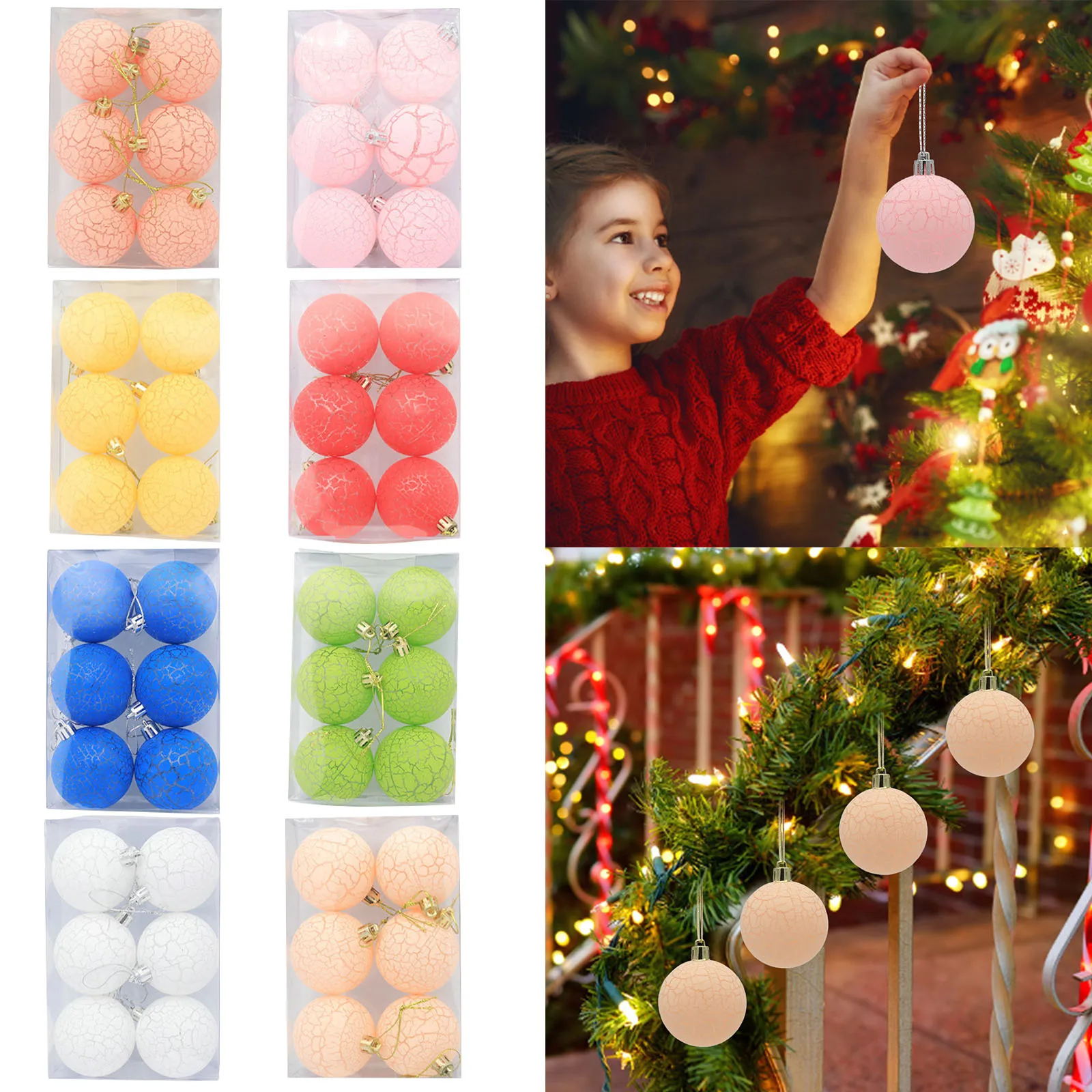 6PCS Christmas Balls Decorations Hanging Macaron Color Crackle Balls Christmas Tree Hanging Ornament Party Xmas Tree Decoration