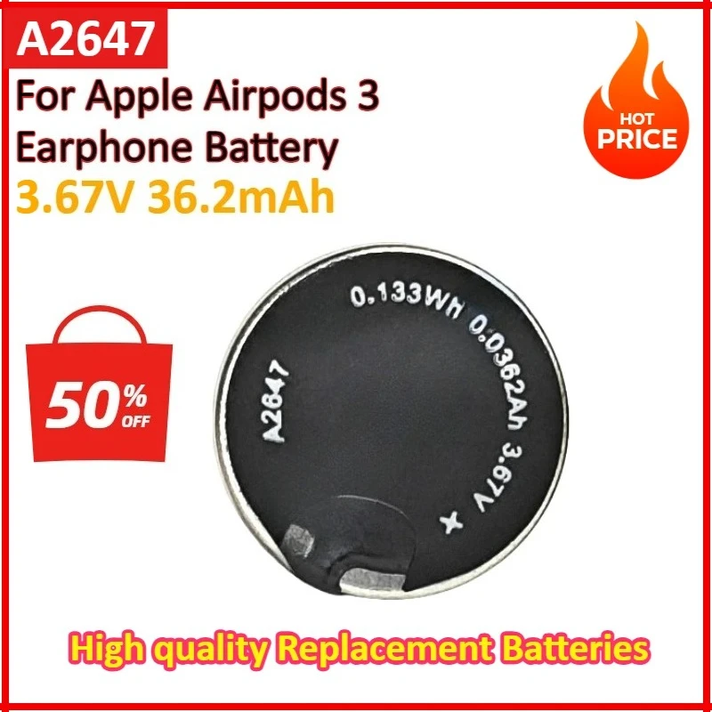 

2pcs/Lot A2647 3.67V 36.2mAh Replace Battery For Apple Airpods 3 Air pods 3 A2564 A2565 for Airpods 3rd Replacement Batteries