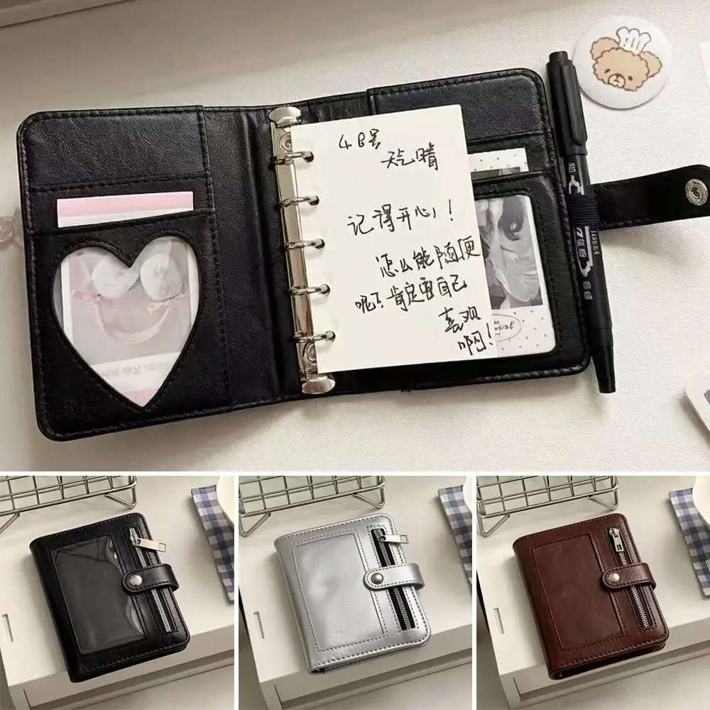 Multi-functional PU Leather Binder Notebook with Photo Window Detachable M5 Notebook 5-Ring Loose-Leaf Planner Book Gift