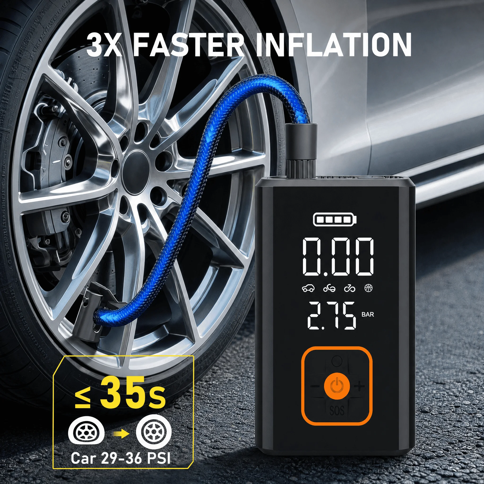 LCD Display Wireless Portable Air Pump Electric Air Compressor, Tyre Inflator for Car, Motorcycle, Bike Tires and Sports Ball
