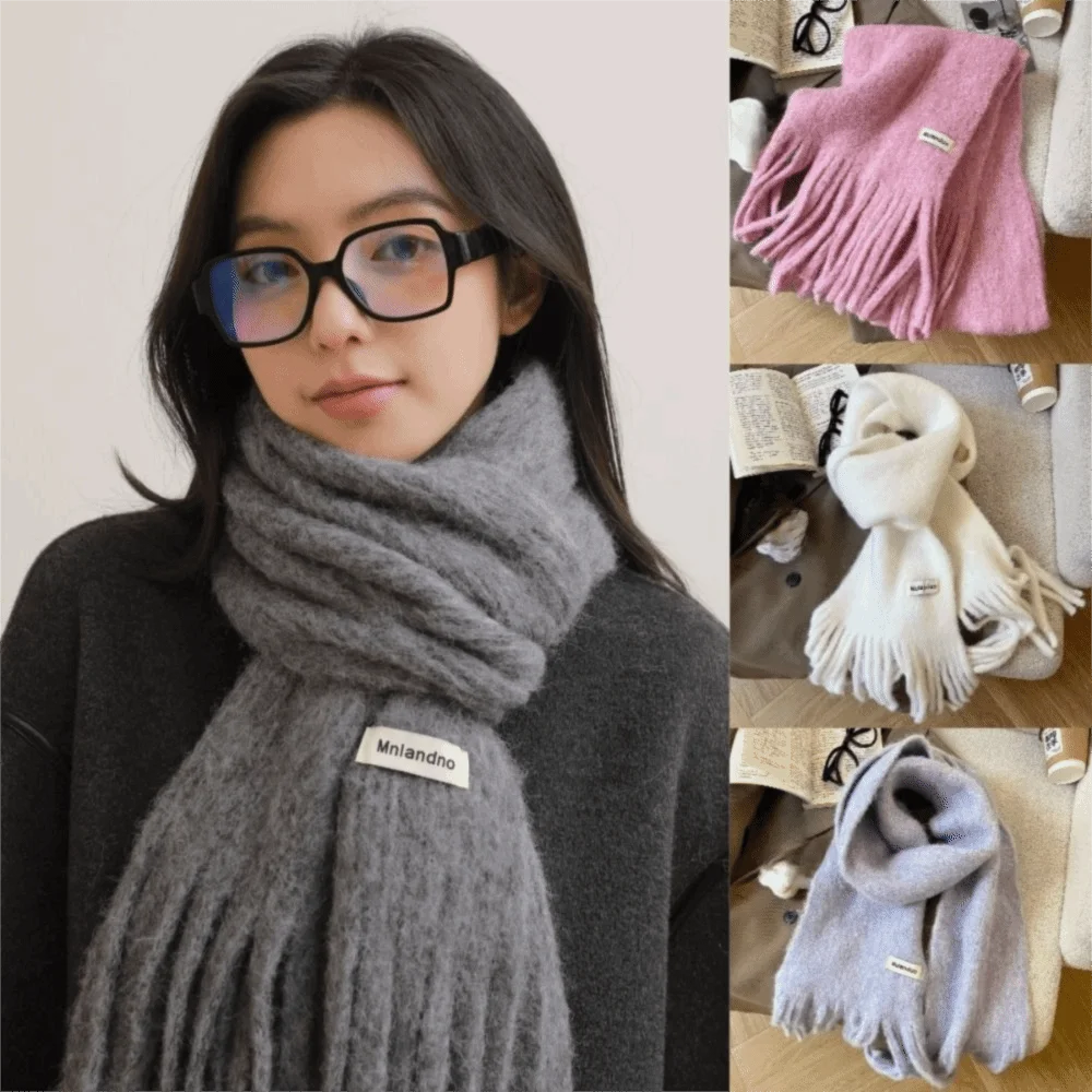 جديد بلون الشتاء وشاح من الصوف الدافئة لينة الكشمير وشاح سميكة الموهير شرابة طويلة الأوشحة النساء