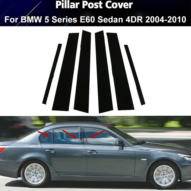 For BMW 5 Series E60 E61 4DR 2003-2010 Car Window Pillar Posts Door Trims Cover Glossy Black Accessories Exterior Parts Sticker