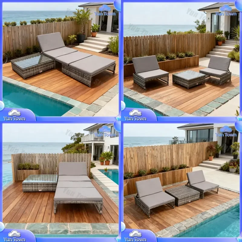 Ergonomic Adjustable Backrest Rattan Sofa Lounger Set for Patio Outdoor Furniture with Lounger Chairs Custom Colors Styles