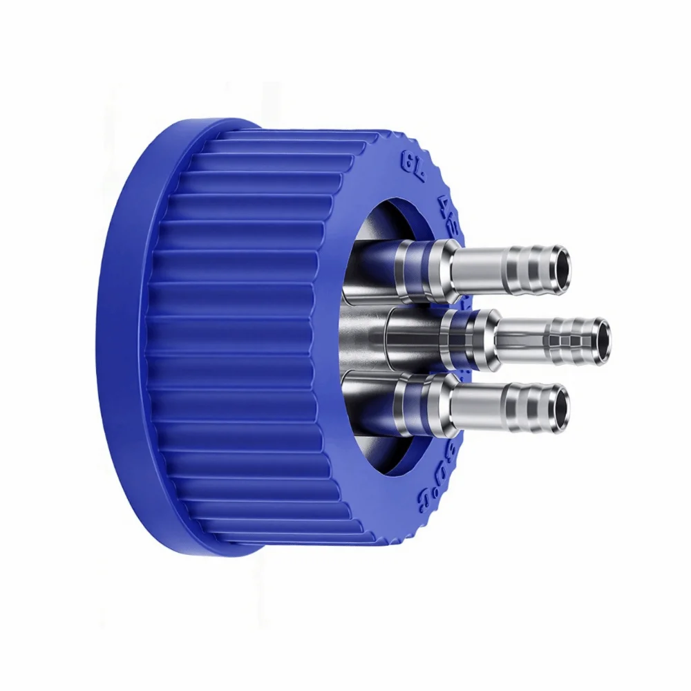 304 Stainless Steel + Plastic Safety Feeding Cap Leakage Proof Blue Reagent Bottle Cap Middle GL45 Bottle Cap for GL45