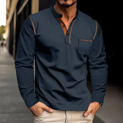 Imagen 2 del producto Polo de manga larga para hombre, camisa europea y americana con cuello levantado, informal, Comercio Exterior, primavera y verano, 2024