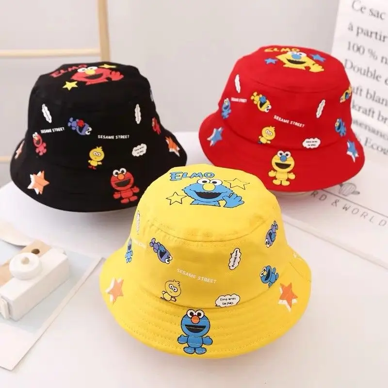 Sesame Street COOKIE MONSTER ELMO animation peripheral pure cotton printed children's spring and autumn sunshade fisherman hat