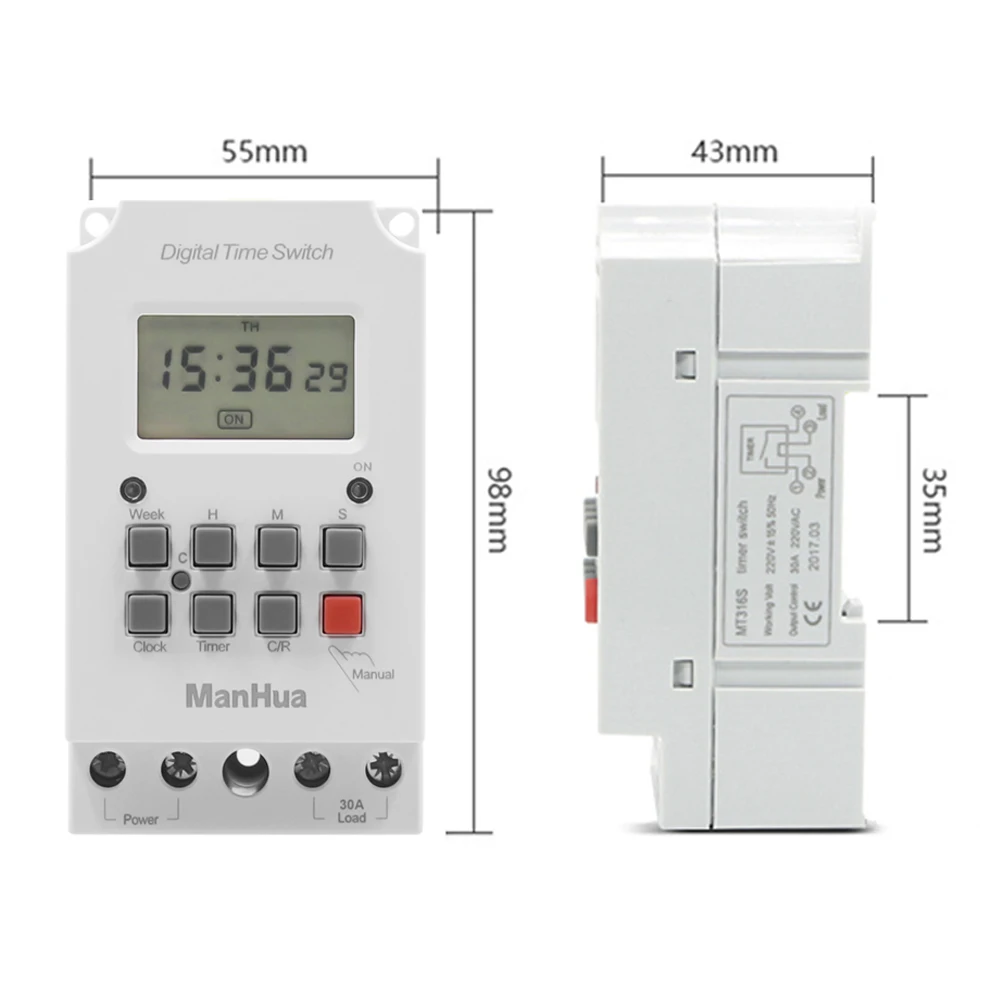 Daily Weekly Programmable Digital Time Switch 25A 30A 110V 220V AC Automatical Miniature Timer Control for Electronic Appliance