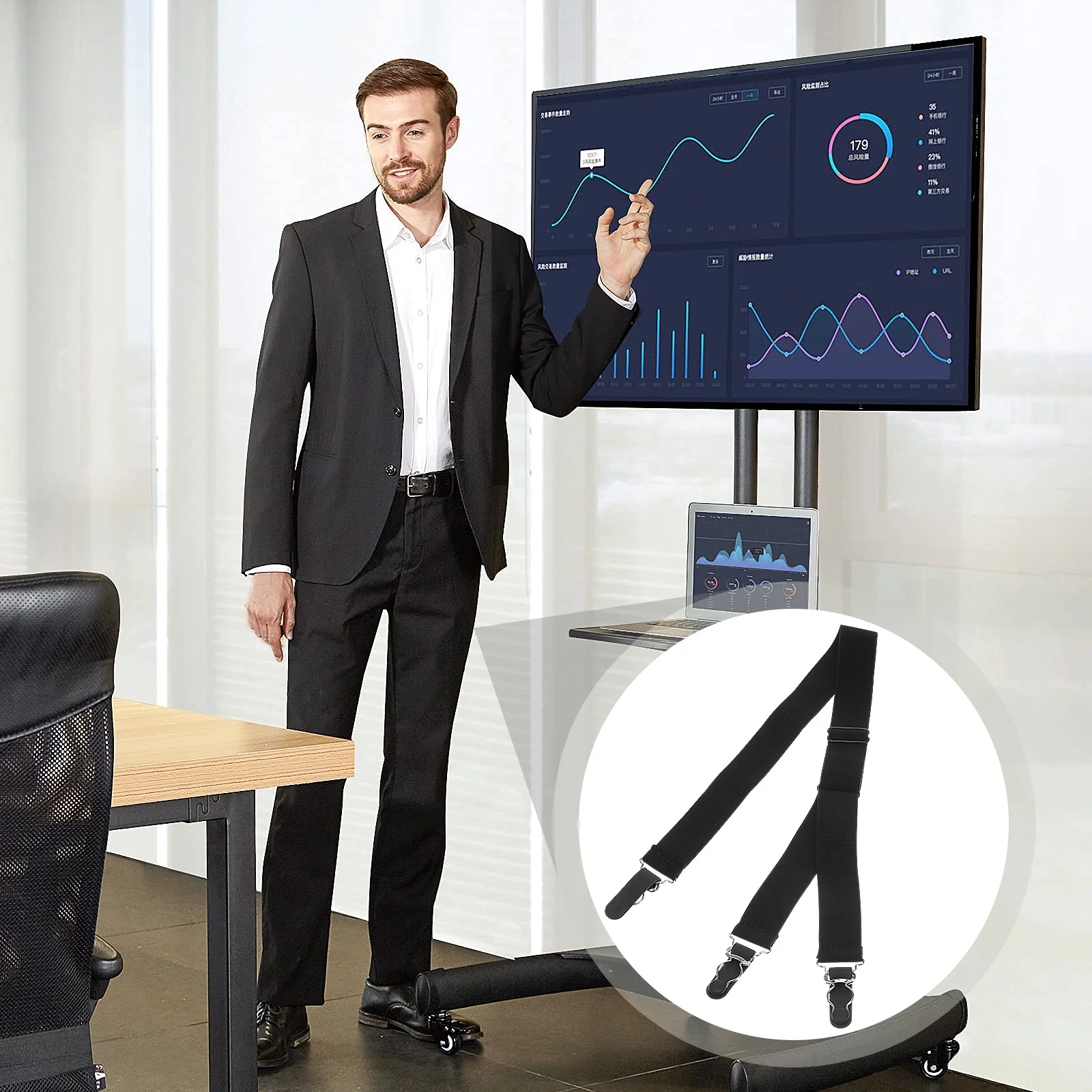 Giarrettiera per camicia in nylon nero metallo 65x2 5 cm calze elastiche regolabili con fibbia a becco d'anatra equipaggiamento protettivo da donna