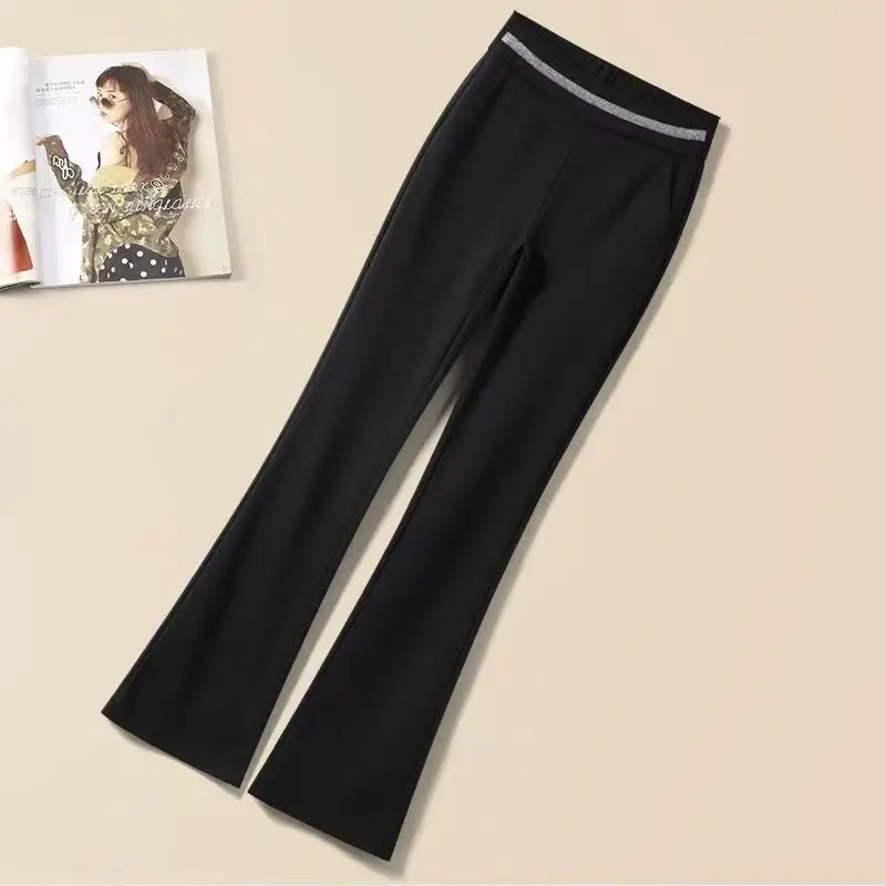 

2024 Women's Autumn Winter New High Waist Slim Pant Female Elastic Solid Color Trousers Ladies Long Casual Flare Pants Y690