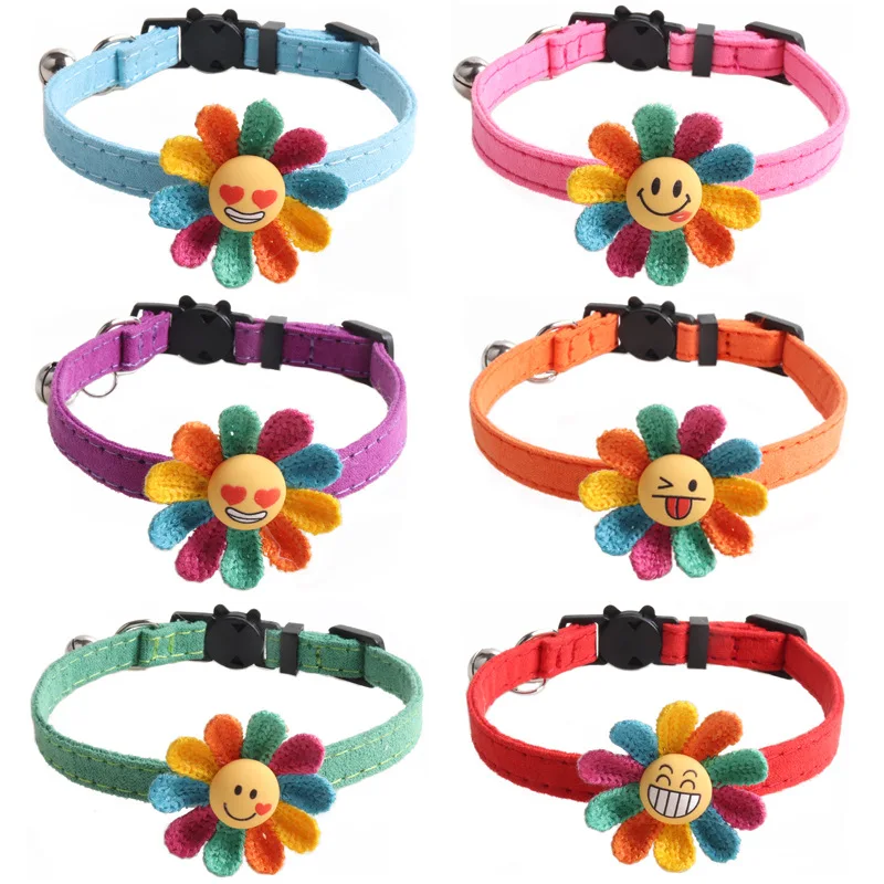 Lindo cuello de gato de girasol de gamuza con divertido cuello de gatito Floral Emoji para sesión de fotos y accesorios de moda Adorable Collar de gato