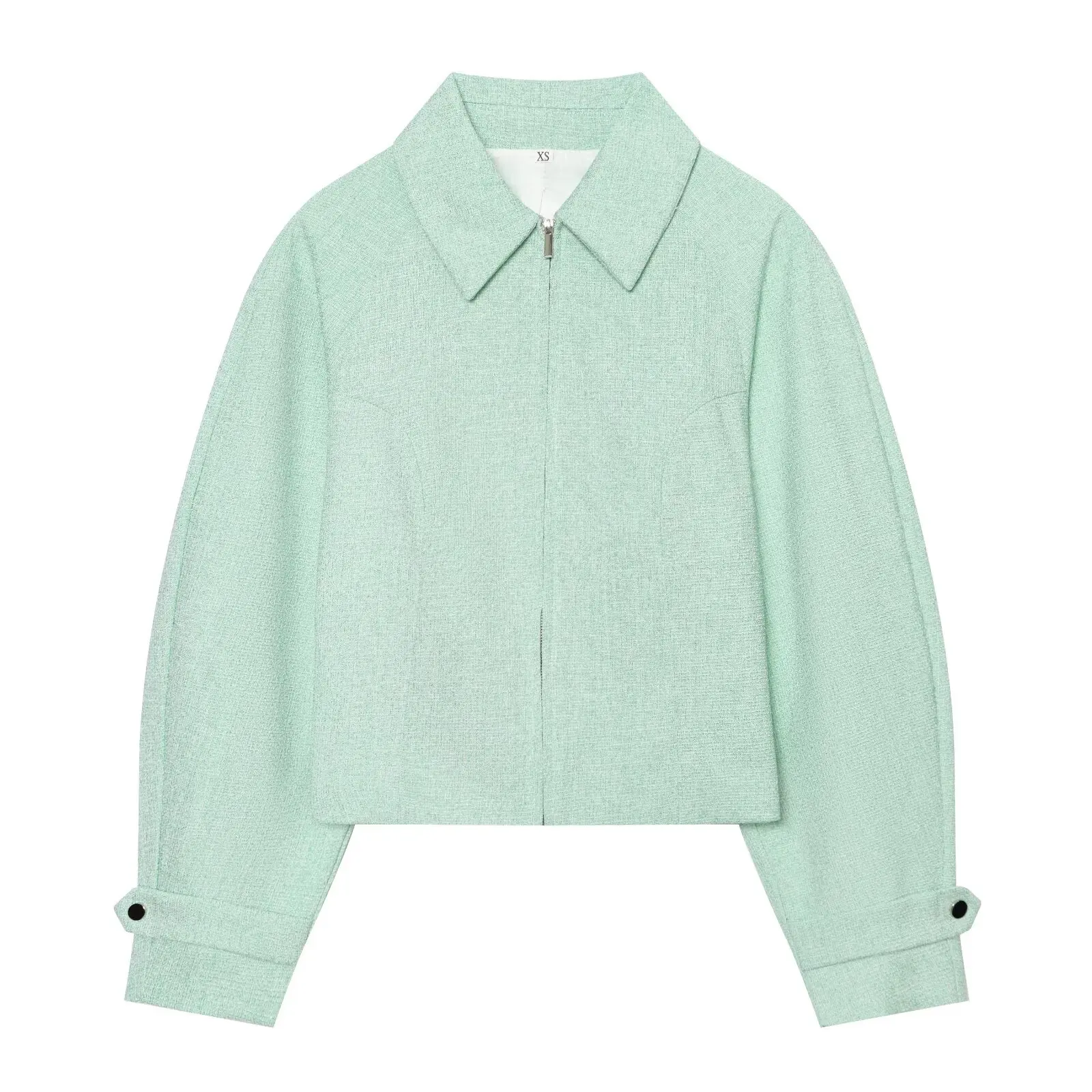 Women's Vintage Blue Jacket 2026 Autumn New Fashion Single Breasted Stand Collar Pleated Sleeve High Street Coat