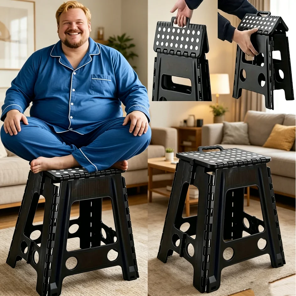 Foldable Plastic Step Stool Anti Slip Portable Heavy Duty Household Foot Stool for Kitchen Garage Camping Library