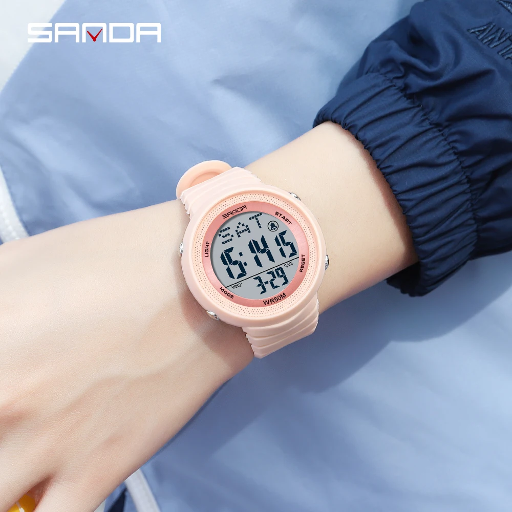 2022 New Fashion Sanda Sport Women\'s Watches White 50m Waterproof Digital Watch For Girl Casual Wristwatch Relogio Feminino 6022