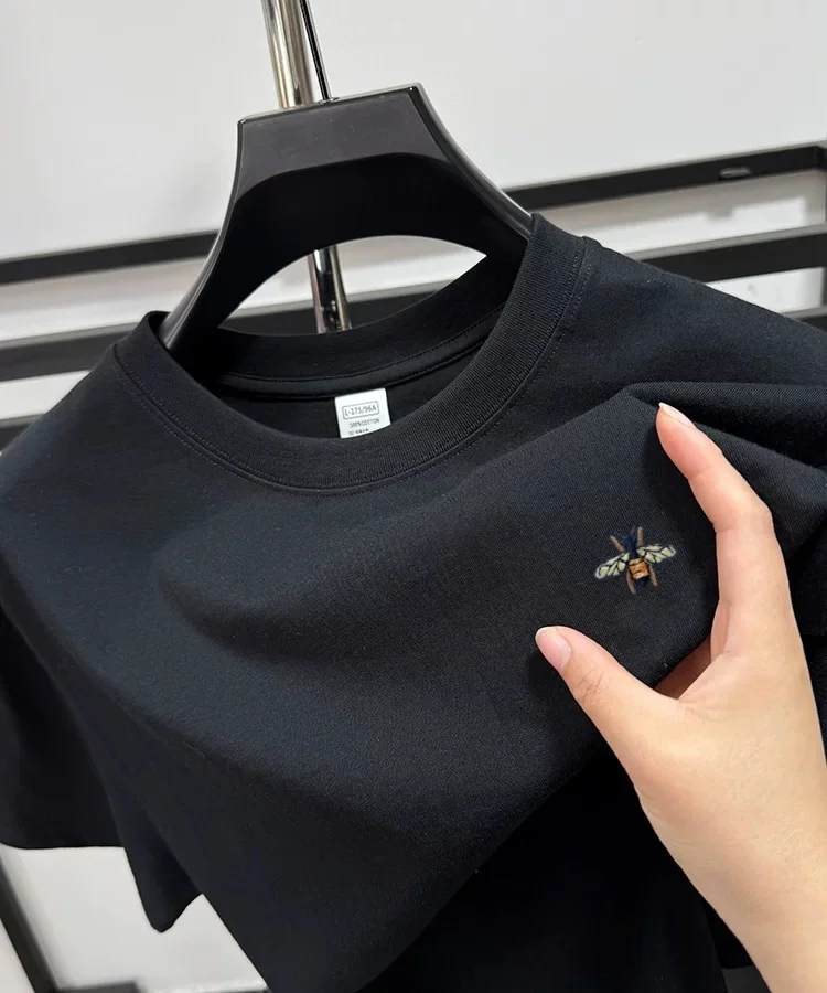 Korean-style fashion brand short-sleeved printed pattern T-shirt, 100% pure cotton summer breathable round-neck top.