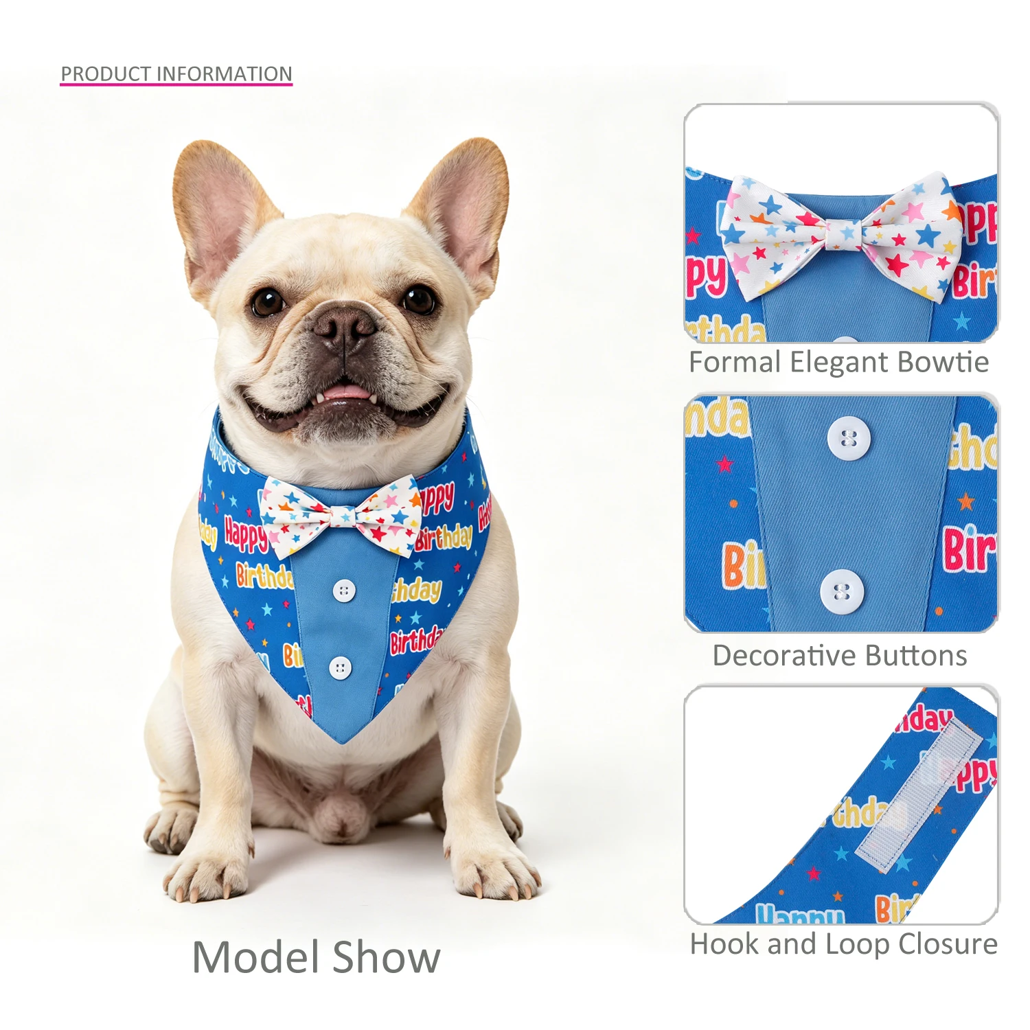 Sucado Geburtstagskostüm für Hunde, Verstellbarer Smoking mit 'Happy Birthday' Aufdruck, Fliege und Halstuch für Hunde – Detail 7