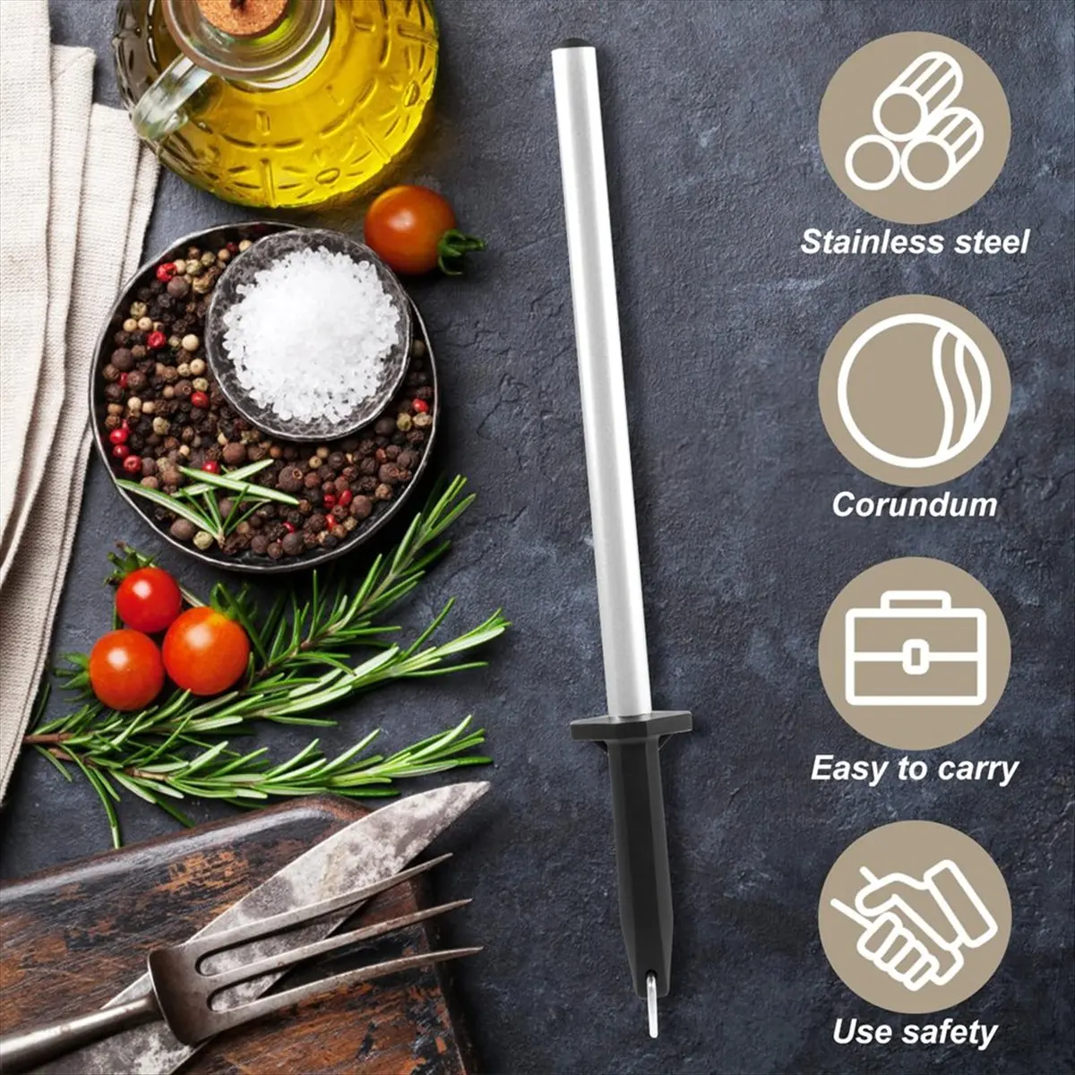 (A02R) 12 Inch Diamond Honing Rod with Ergonomic Handle, Professional Knife Sharpener Rod, Diamond Knife Sharpening