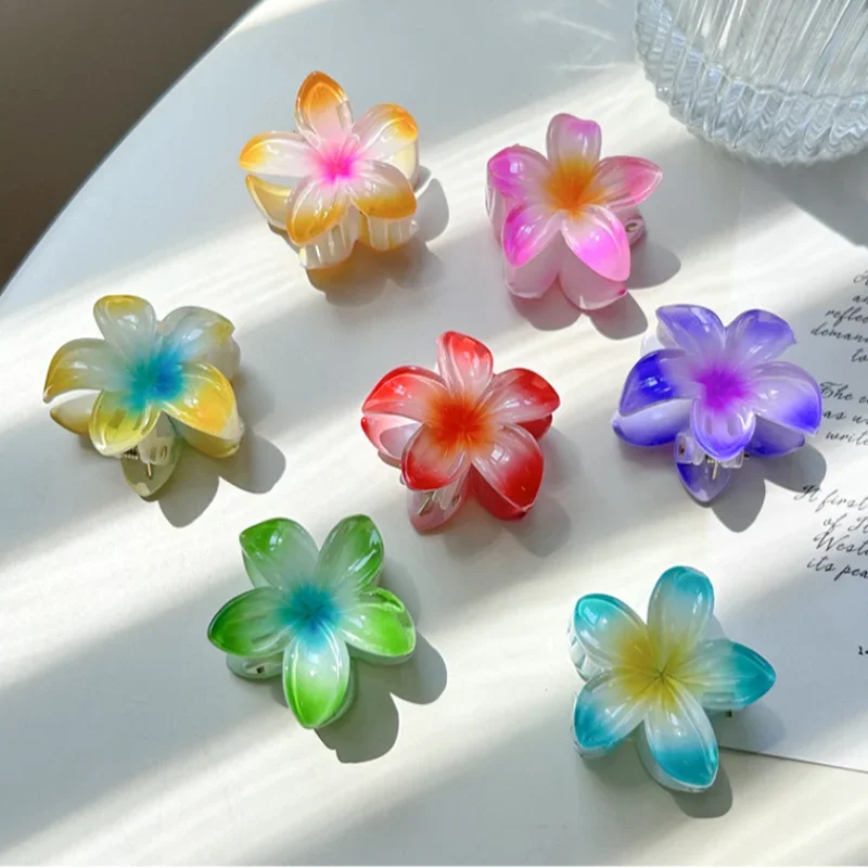 Sweet Acrylic Gradient Flower Hair Claws Clip for Women Girls Beach Hawaiian Hairpins Summer Headwear Hair Accessories