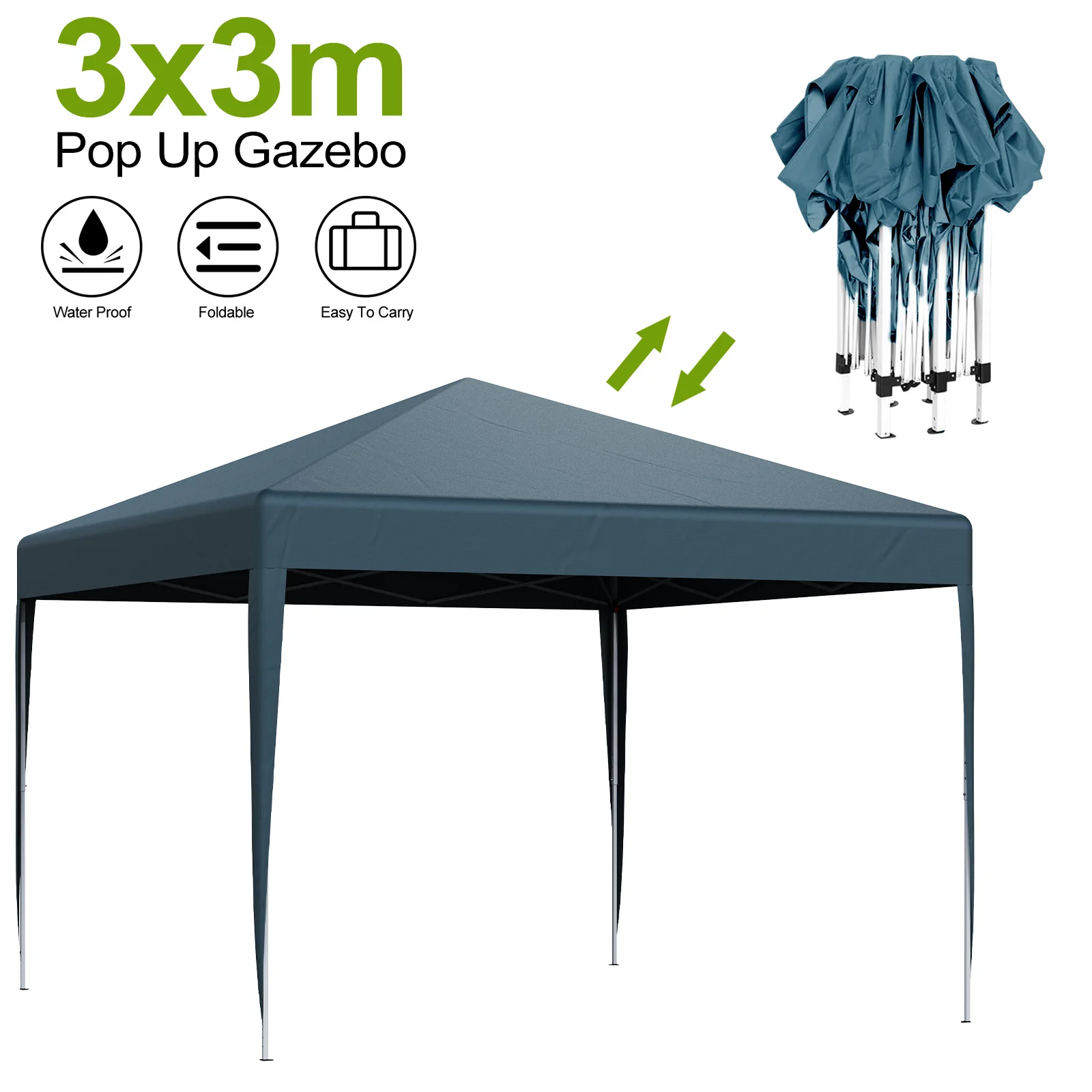 Heavy Duty 3x3m Pop Up Gazebo Marquee Party Tent, Outdoor Garden Canopy for Events, Picnics, and Camping