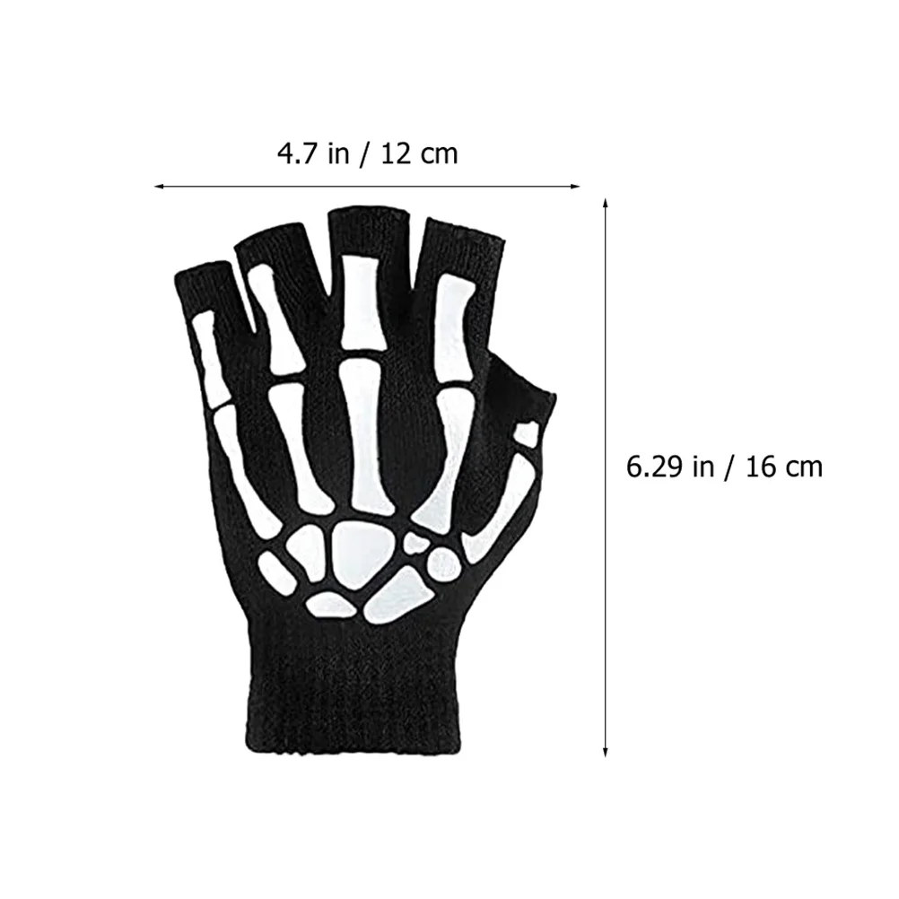 2Pairs Night Glow Gloves Halloween Costume Warm Cycling Accessories Gloves Halloween Skull Handgloves