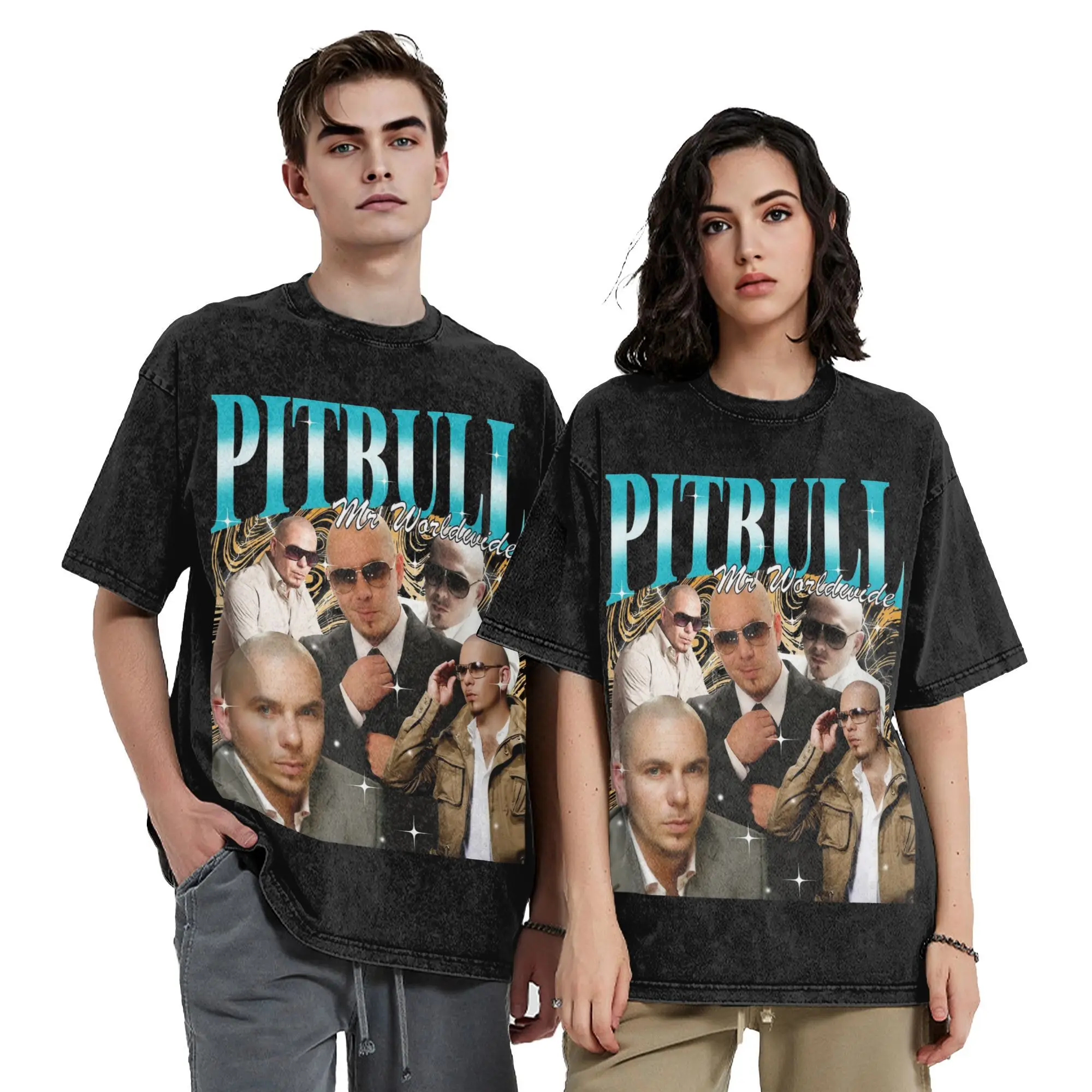 Pitbull Mr. Worldwide T Shirts Hip Hop Washed Short Sleeve Oversize T-Shirts  Casual for Men Women Tops Streetwear Summer Tees