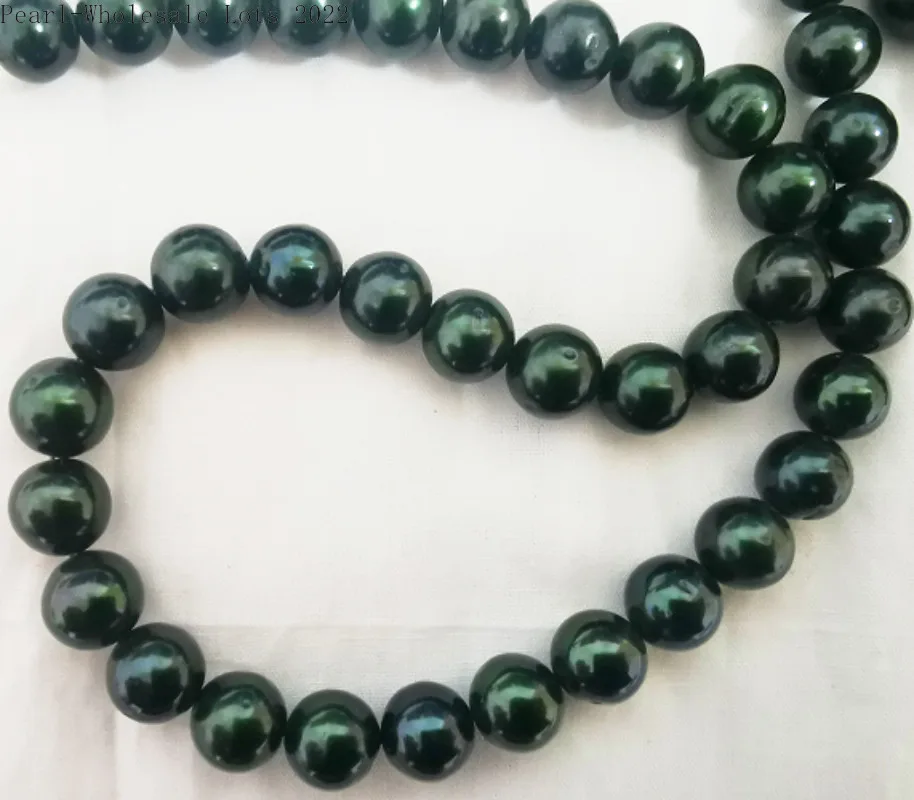 Charming Pearl Necklace 13-15mm Genuine Black Green Jewelry for Women Mix Color Round Pearls Wedding Gifts 925 Sterling Silver