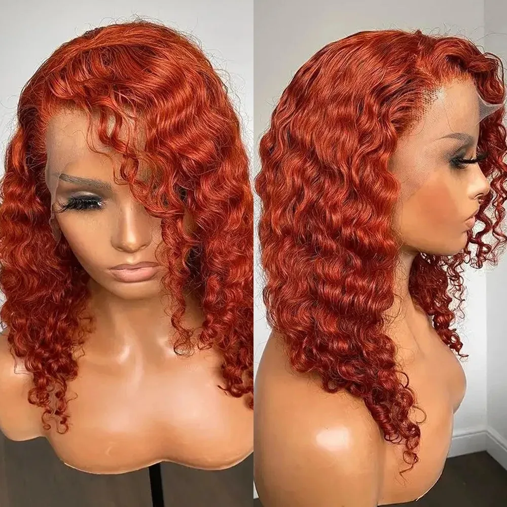 Rosabeauty Bob Curly Wigs 350 Orange Ginger Deep Wave 13x4 Lace Frontal Human Hair Wigs Brazilian Remy Colored For Women