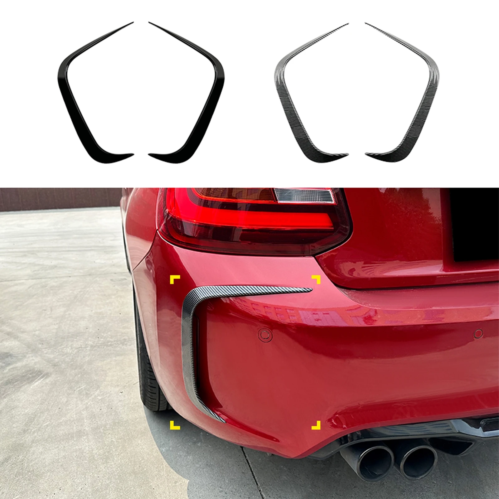 

For BMW 2 Series F87 M2 Coupe 2016-2021 Rear Bumper Side Air Vent Trim Carbon Fiber Look/Gloss Black Boot Spoiler Splitter Flaps