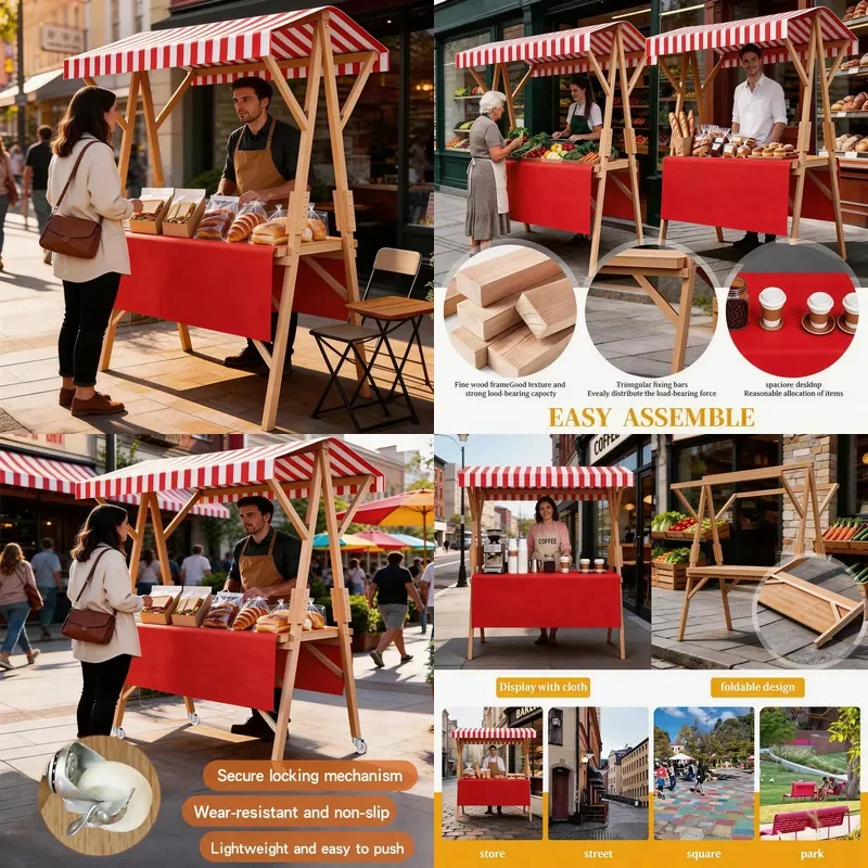For Commercial Stall Display Stand Folding Mobile Trolley Shelf Night Market Vendor Cart Heavy Duty Portable Storage Rack